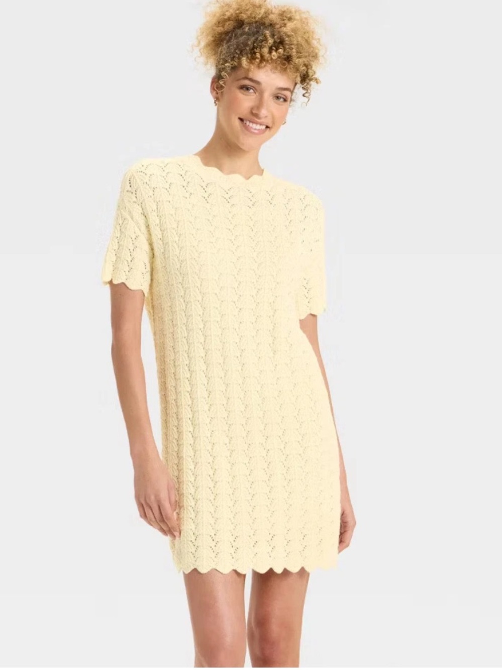 a New Day XS Women's Short Sleeve Pointelle Mini Sweater Dress - Off-White
